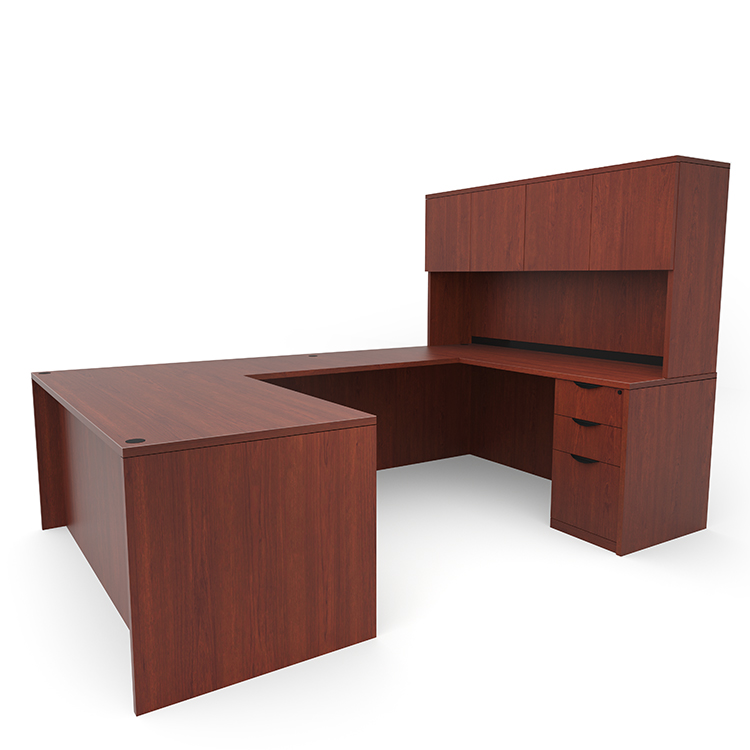 66in x 101in Double Pedestal U-Desk with 4 Door Hutch  by PBD Furniture