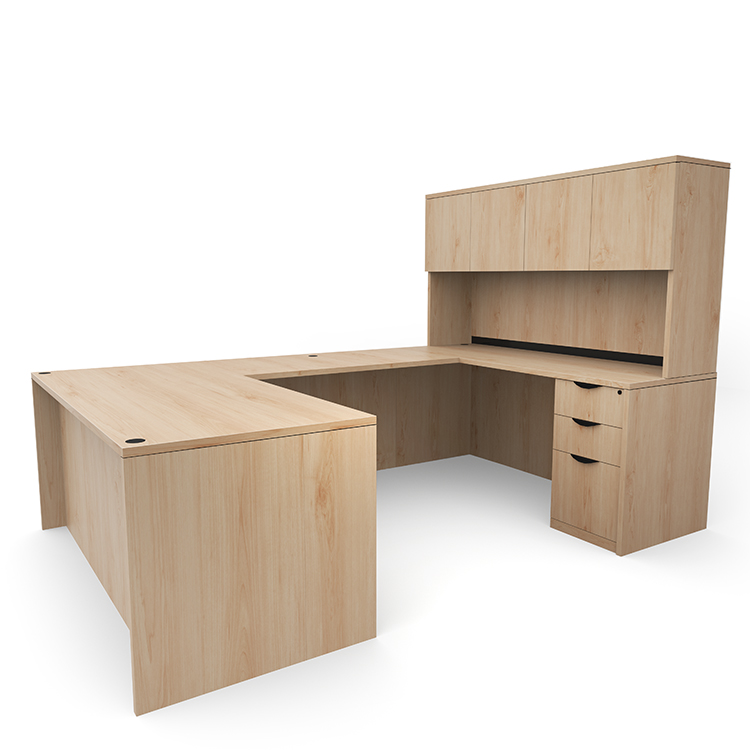 72in x 101in Double Pedestal U-Desk with 4 Door Hutch  by PBD Furniture