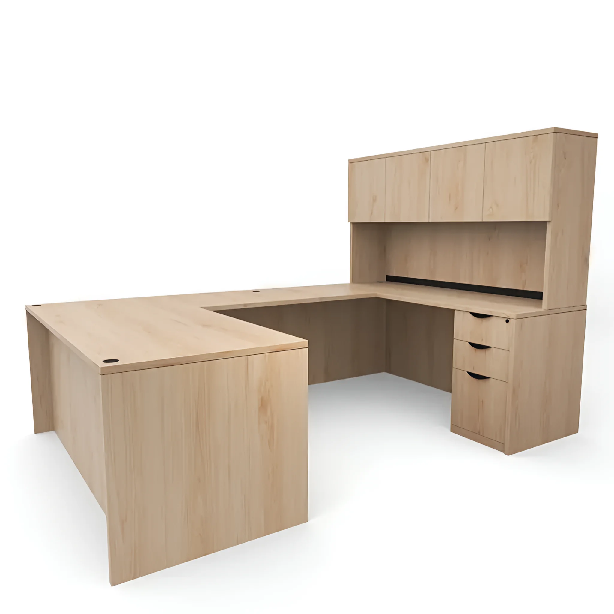 U-Desk 72in W x 101in D with 2 and 3 Drawer Pedestals and Hutch with 4 Doors by PBD Furniture