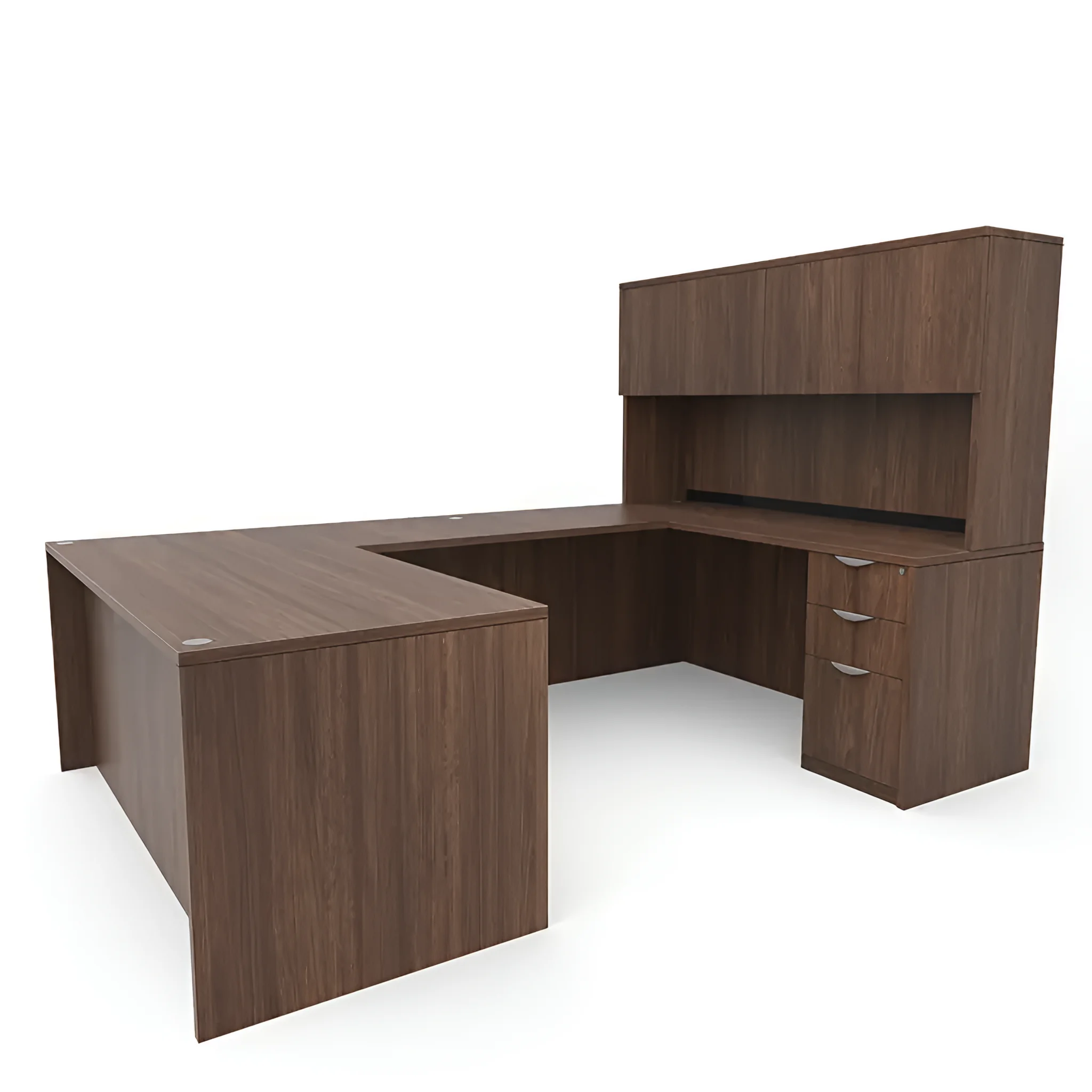 U-Desk 60in W x 101in D with 2 and 3 Drawer Pedestals and Hutch with 4 Doors by PBD Furniture