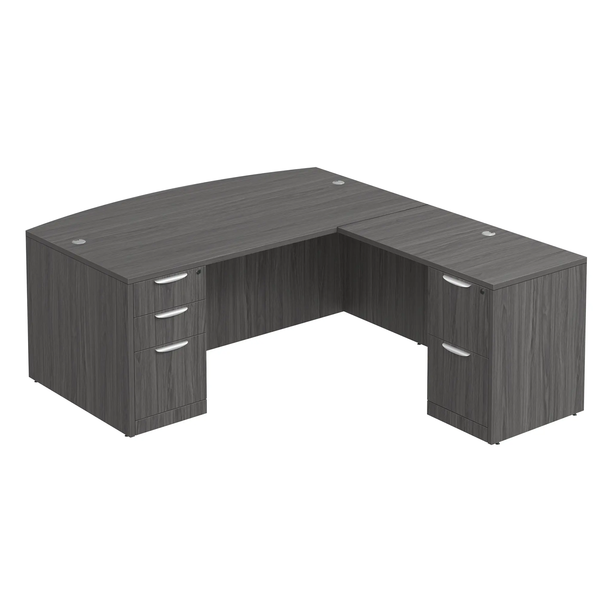 Bow-Front L-Desk 66in W x 78in D with 2 and 3 Drawer Pedestals by PBD Furniture