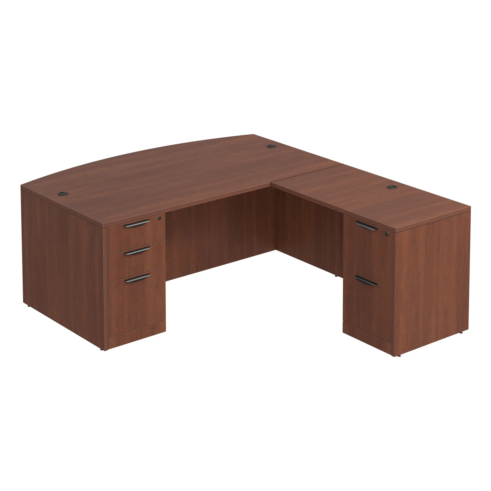 Bow-Front L-Desk 66in W x 71in D with 2 and 3 Drawer Pedestals by PBD Furniture