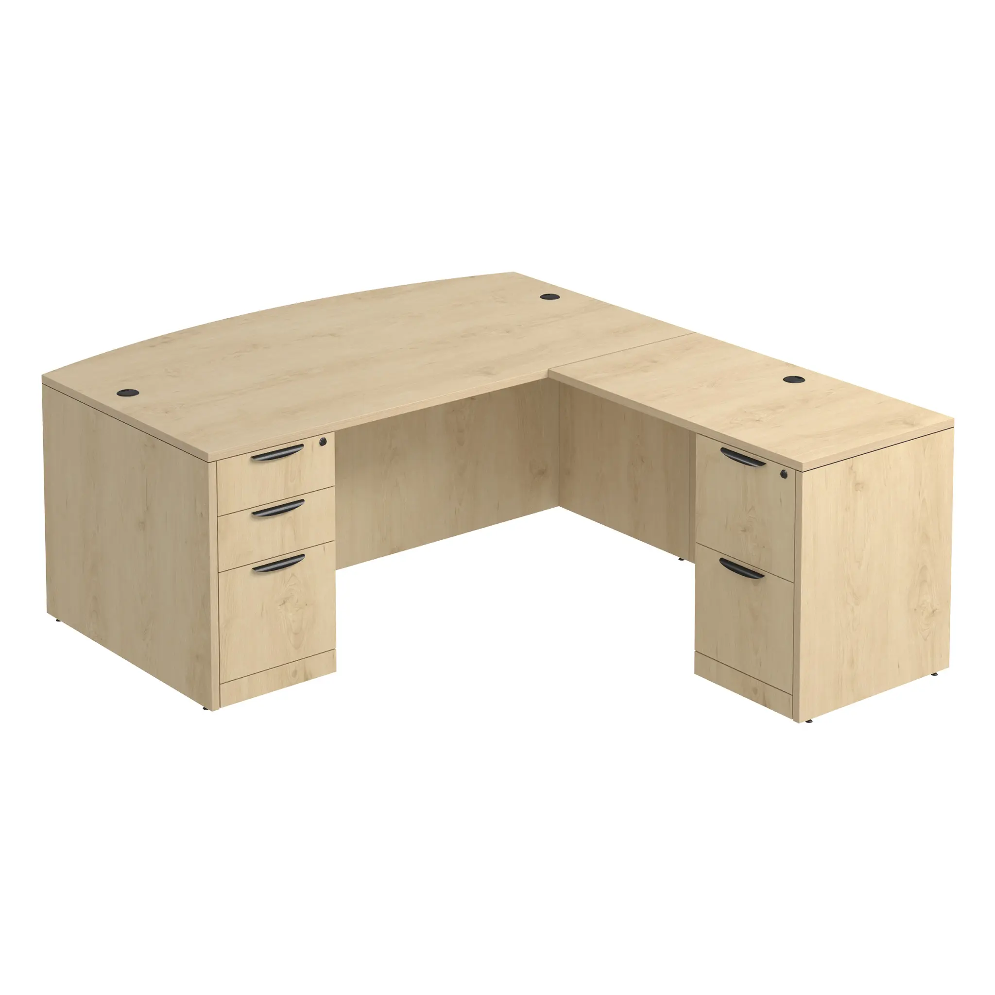 Bow-Front L-Desk 72in W x 72in D with 2 and 3 Drawer Pedestals by PBD Furniture