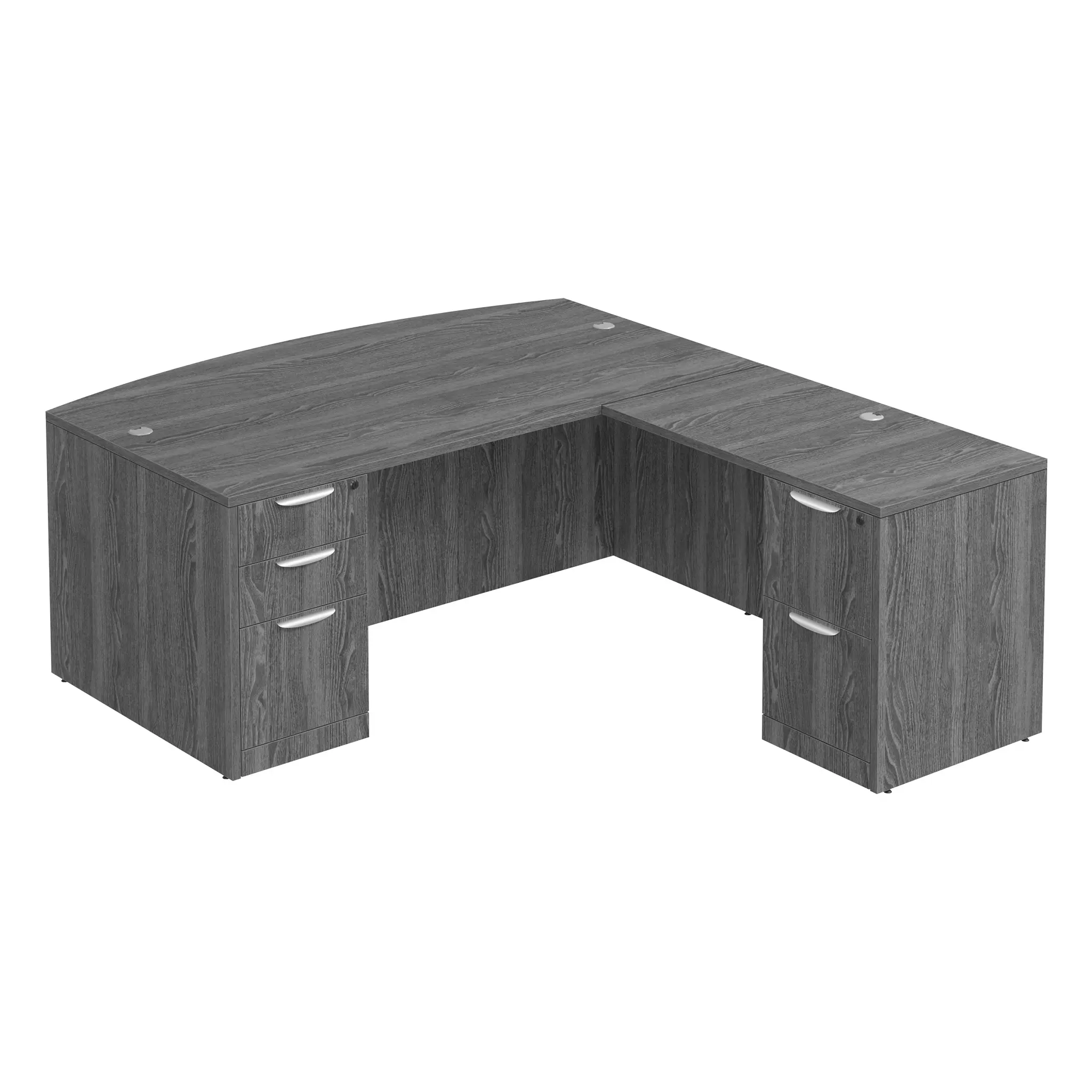 Bow-Front L-Desk 72in W x 84in D with 2 and 3 Drawer Pedestals by PBD Furniture