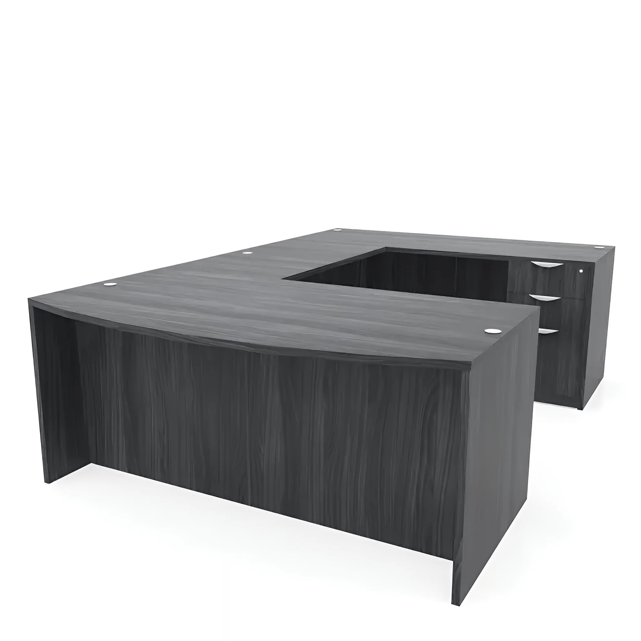 Bow-Front U-Desk 66in W x 102in D with 2 and 3 Drawer Pedestals by PBD Furniture
