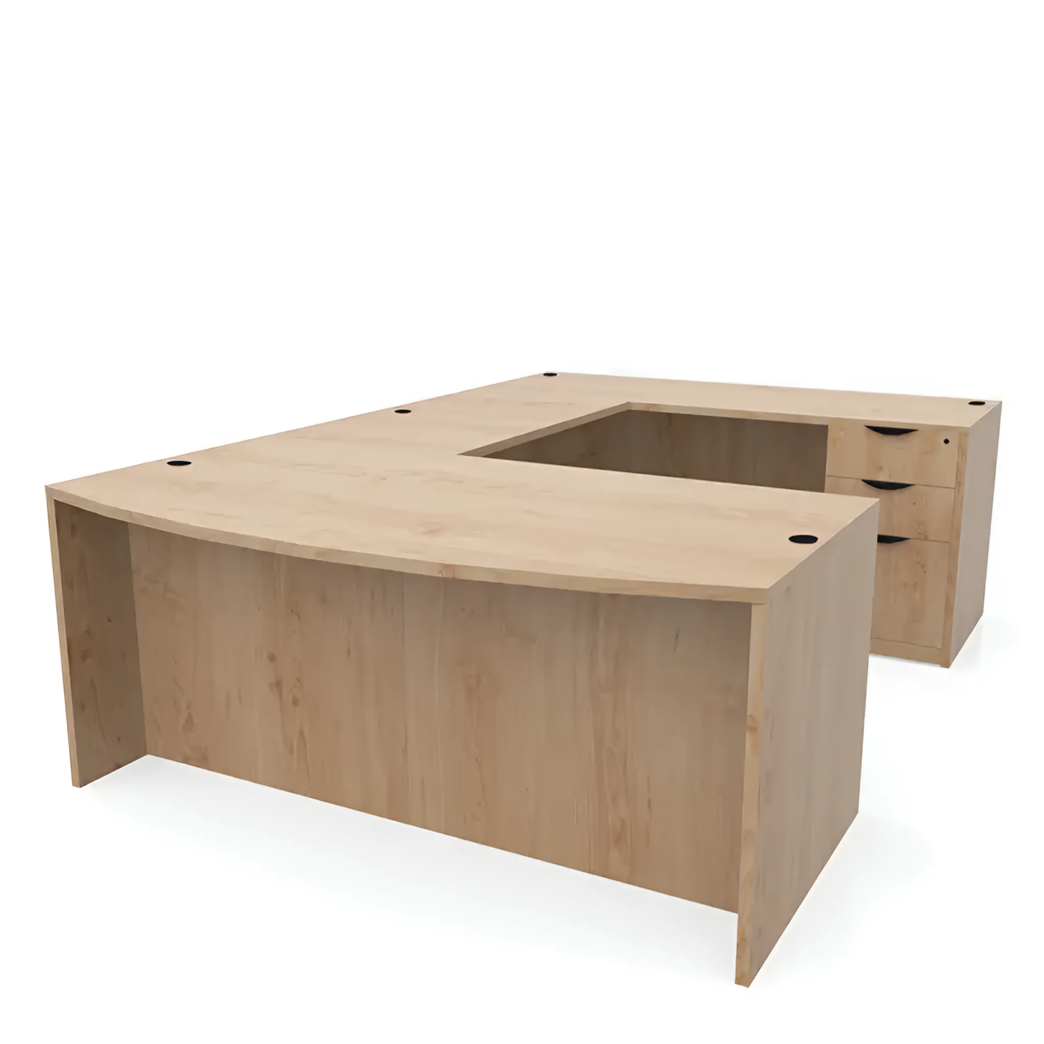 Bow-Front U-Desk 66in W x 107in D with 2 and 3 Drawer Pedestals by PBD Furniture