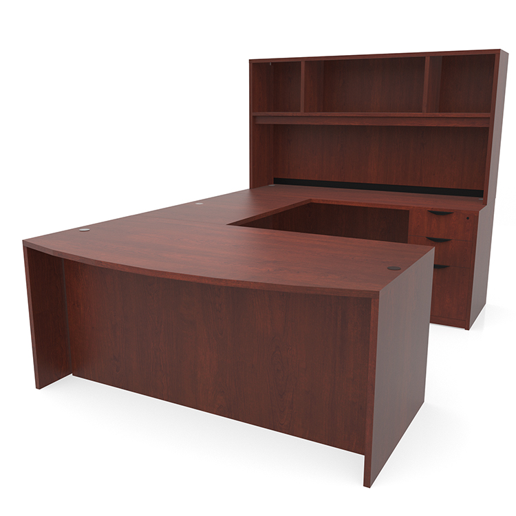 66in x 101in Bow Front Double Pedestal U-Shaped Desk with Hutch by PBD Furniture