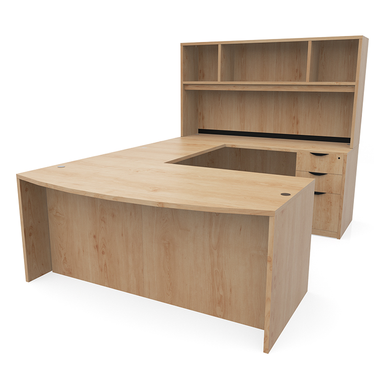 72in x 107in Bow Front Double Pedestal U-Shaped Desk with Hutch by PBD Furniture