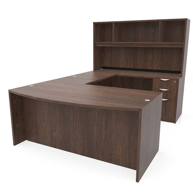 72in x 100in Bow Front Double Pedestal U-Shaped Desk with Hutch by PBD Furniture