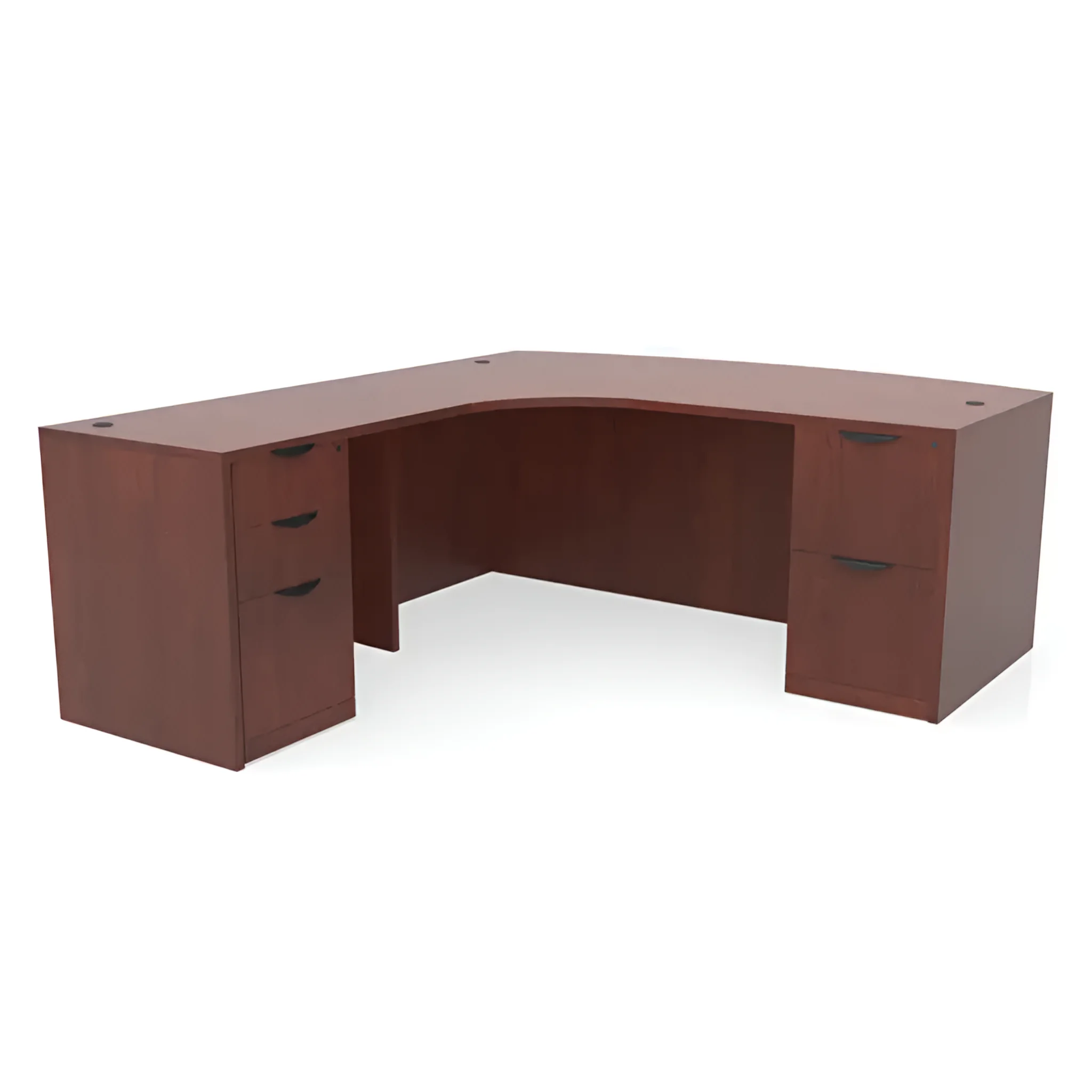 Bow-Front L-Desk Curved 72in W x 84in D with 2 and 3 Drawer Pedestals by PBD Furniture