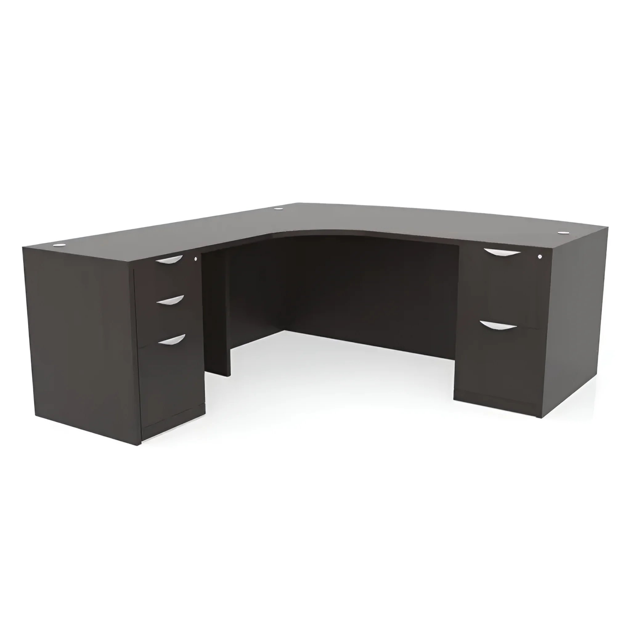 Bow-Front L-Desk 72in W x 90in D with 2 and 3 Drawer Pedestals by PBD Furniture