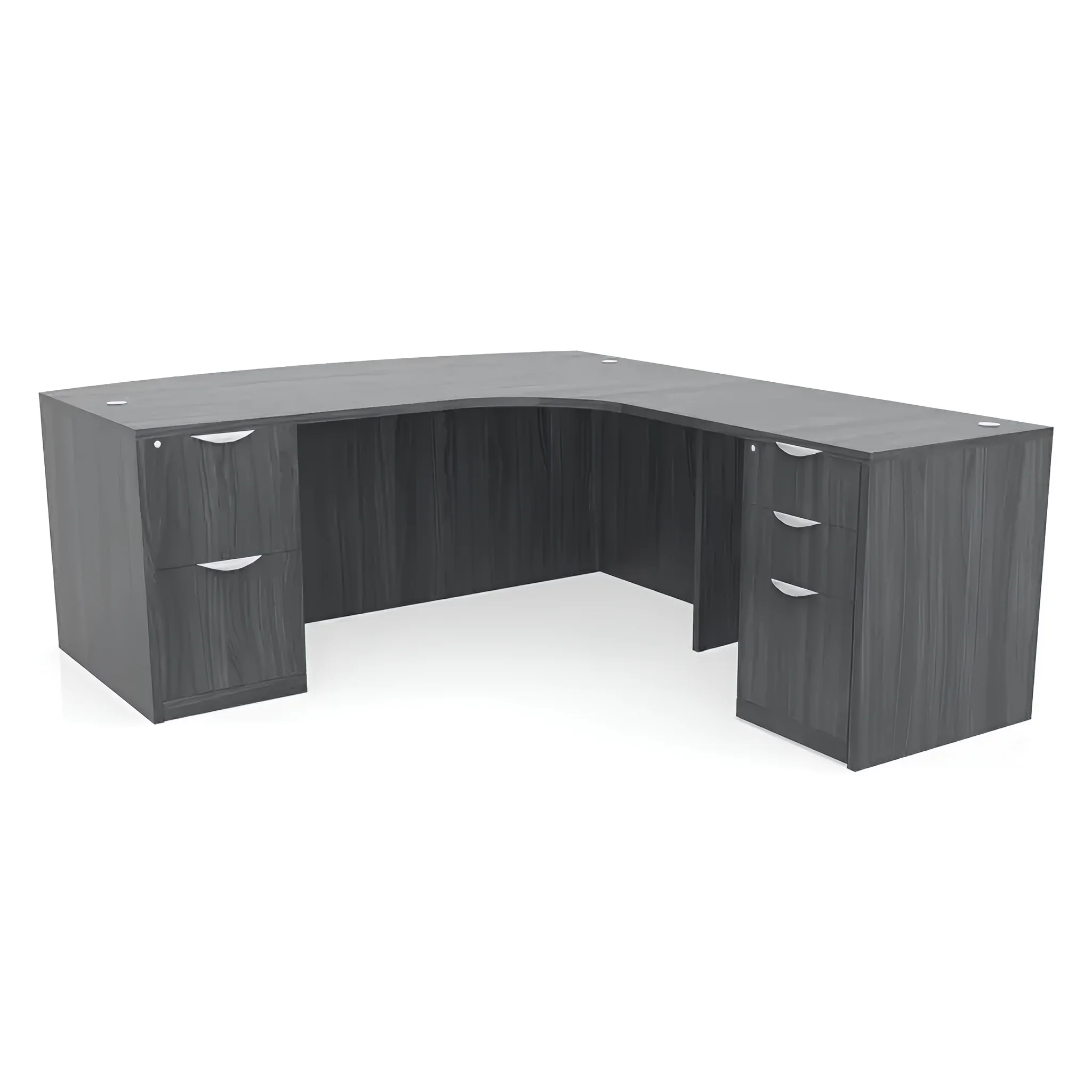 Bow-Front L-Desk 72in W x 78in D with 2 and 3 Drawer Pedestals by PBD Furniture