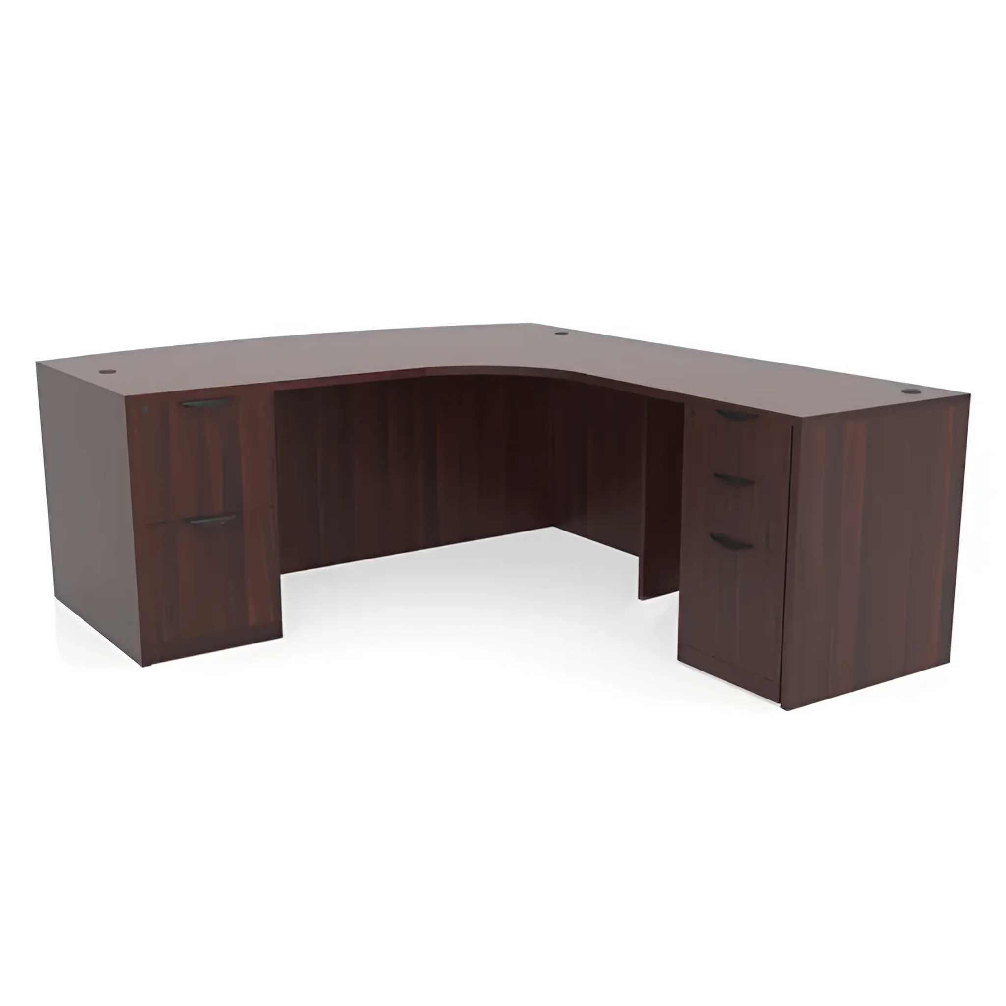 Bow-Front L-Desk 72in W x 96in D with 2 and 3 Drawer Pedestals by PBD Furniture