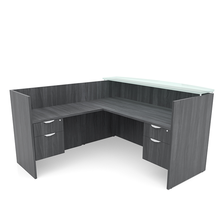 72in x 72in L-Shaped Reception Desk Double Hanging Pedestal with Glass Transaction Counter by PBD Furniture