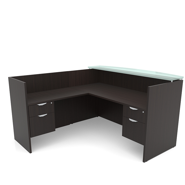 72in x 72in L-Shaped Reception Desk Double Hanging Pedestal with Glass Transaction Counter by PBD Furniture