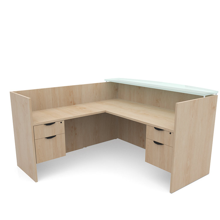 72in x 72in L-Shaped Reception Desk Double Hanging Pedestal with Glass Transaction Counter by PBD Furniture