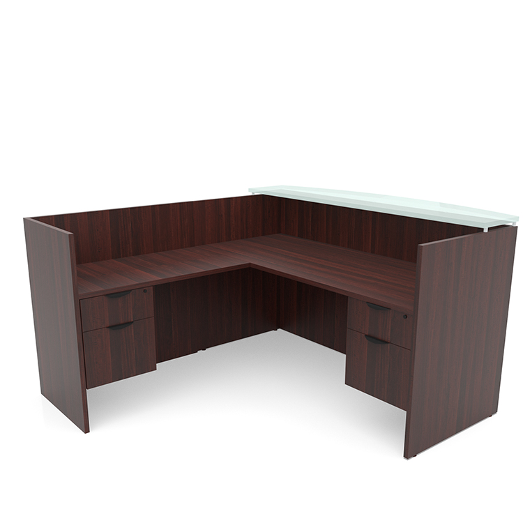 72in x 72in L-Shaped Reception Desk Double Hanging Pedestal with Glass Transaction Counter by PBD Furniture