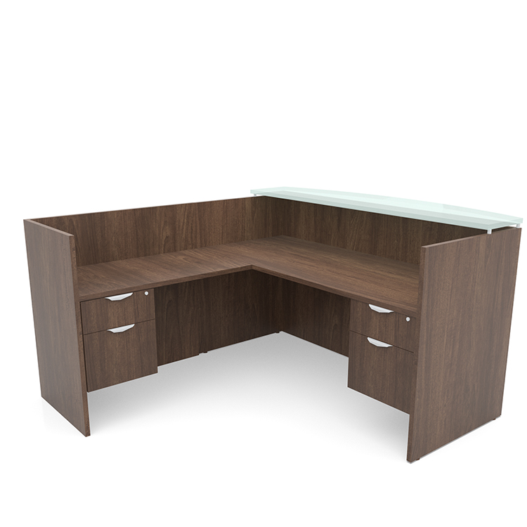 72in x 72in L-Shaped Reception Desk Double Hanging Pedestal with Glass Transaction Counter by PBD Furniture