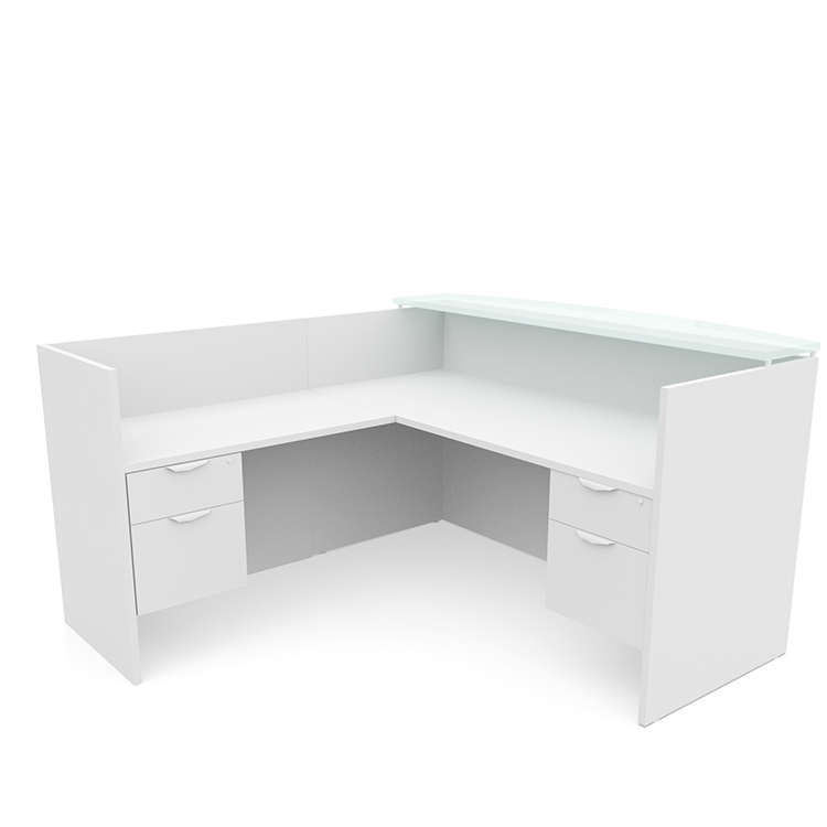 72in x 72in L-Shaped Reception Desk Double Hanging Pedestal with Glass Transaction Counter by PBD Furniture