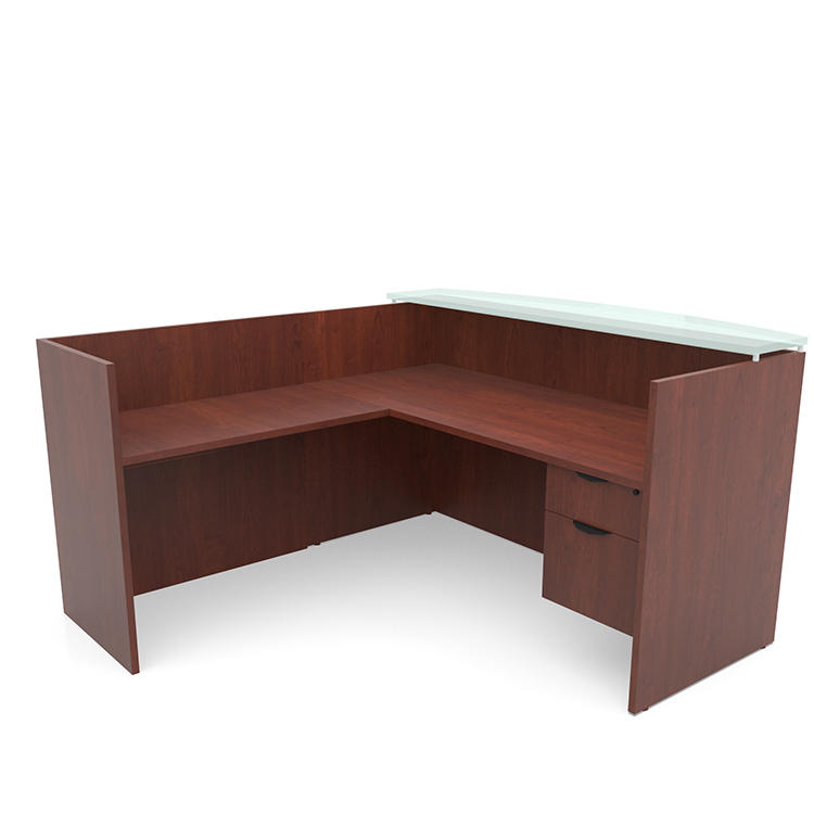 72in x 72in L-Shaped Reception Desk Single Hanging Pedestal with Glass Transaction Counter by PBD Furniture
