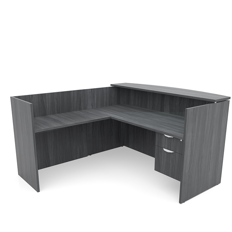 72in x 72in L-Shaped Reception Desk Single Hanging Pedestal with Laminate Transaction Counter by PBD Furniture