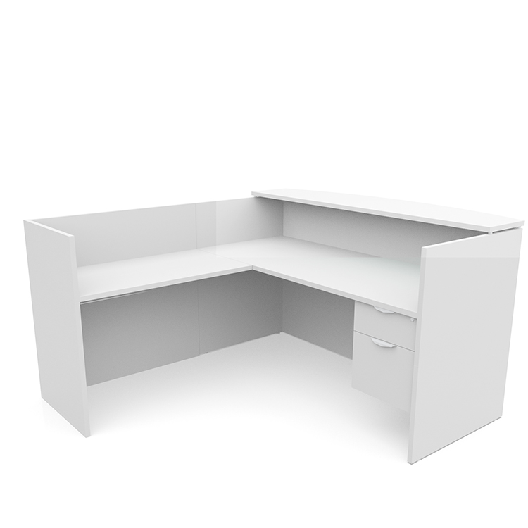72in x 72in L-Shaped Reception Desk Single Hanging Pedestal with Laminate Transaction Counter by PBD Furniture