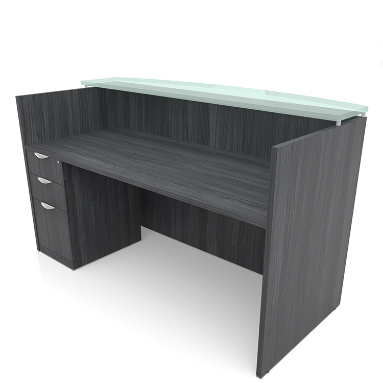 72in x 30in Single Pedestal Reception Desk with Glass Transaction Counter by PBD Furniture
