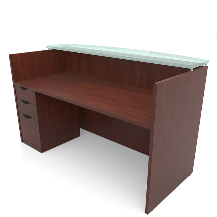 72in x 30in Single Pedestal Reception Desk with Glass Transaction Counter by PBD Furniture