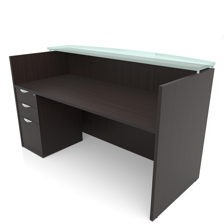 72in x 30in Single Pedestal Reception Desk with Glass Transaction Counter by PBD Furniture