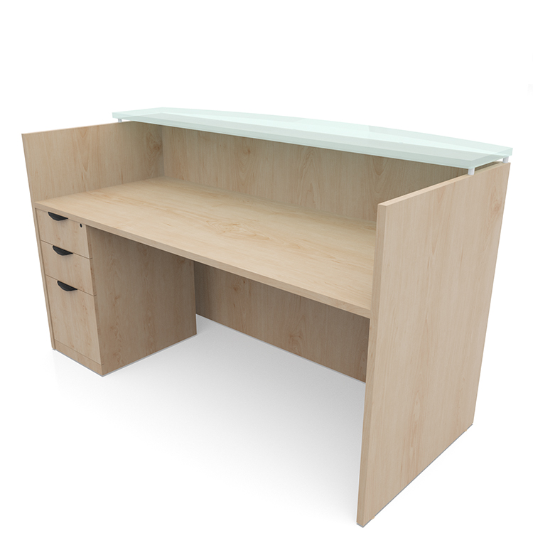 72in x 30in Single Pedestal Reception Desk with Glass Transaction Counter by PBD Furniture