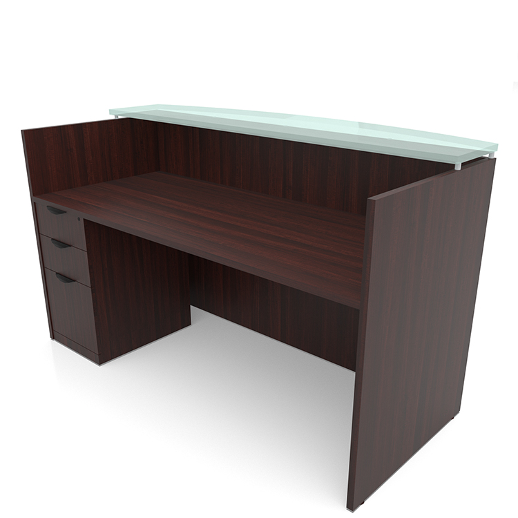 72in x 30in Single Pedestal Reception Desk with Glass Transaction Counter by PBD Furniture