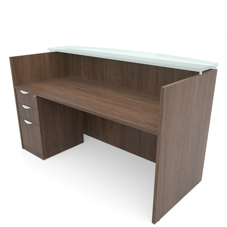 72in x 30in Single Pedestal Reception Desk with Glass Transaction Counter by PBD Furniture