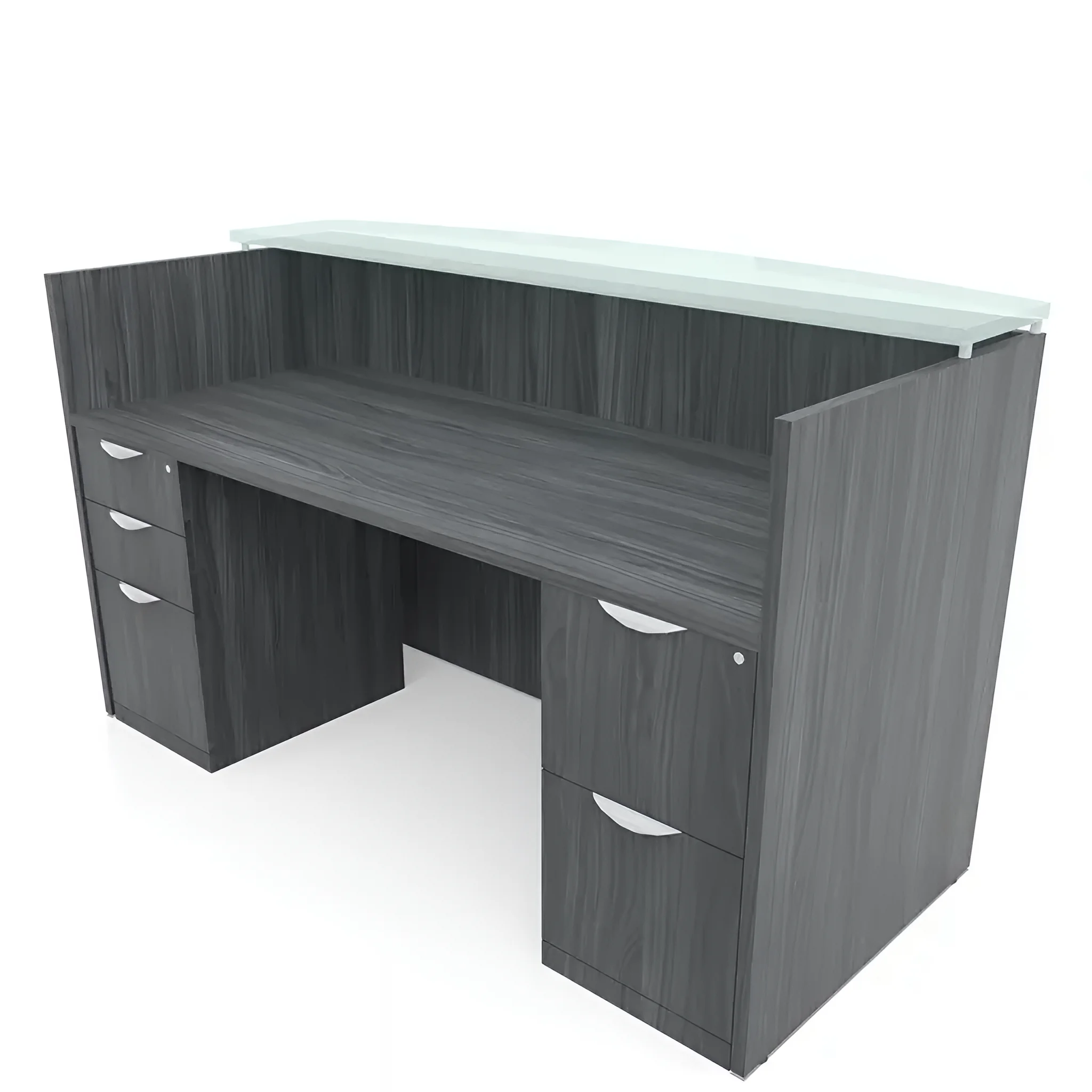 Reception Desk Glass Reception Height 72in W x 30in D with 2 and 3 Drawer Pedestals by PBD Furniture