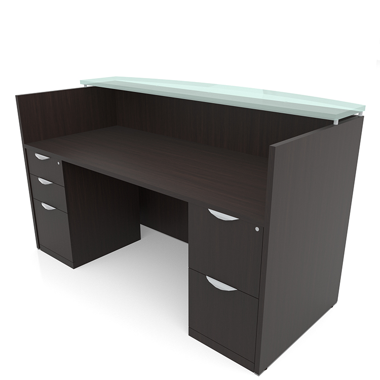 72in x 30in Double Pedestal Reception Desk with Glass Transaction Counter by PBD Furniture