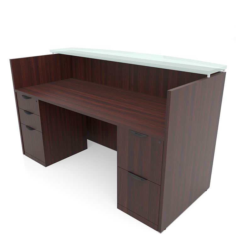 72in x 30in Double Pedestal Reception Desk with Glass Transaction Counter by PBD Furniture