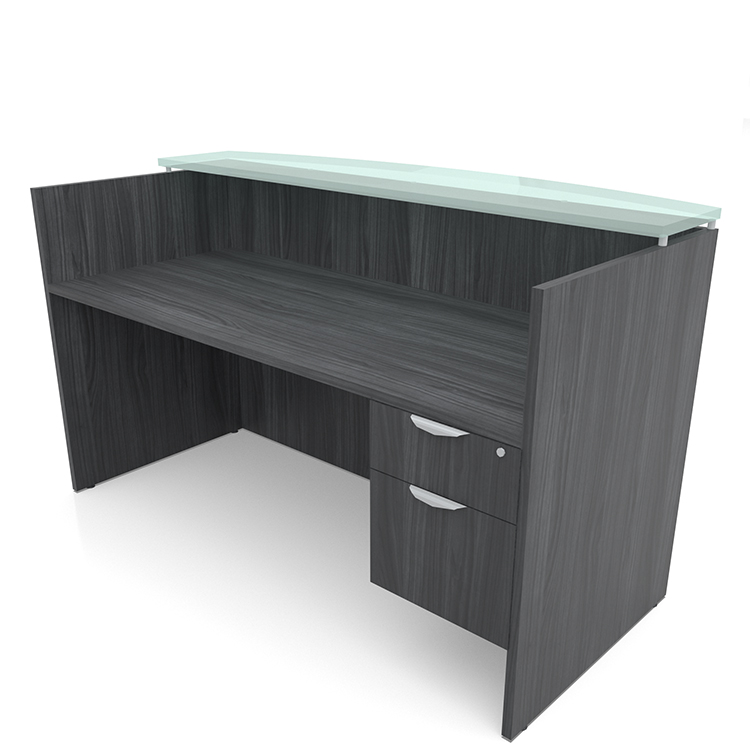 72in x 30in Single Hanging Pedestal Reception Desk with Glass Transaction Counter by PBD Furniture