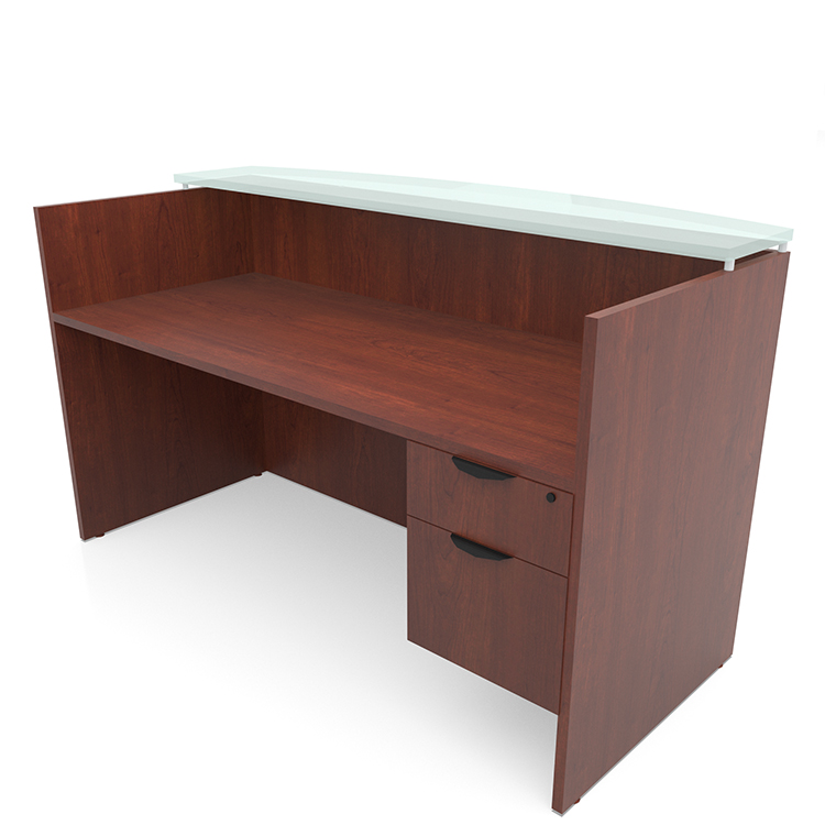 72in x 30in Single Hanging Pedestal Reception Desk with Glass Transaction Counter by PBD Furniture