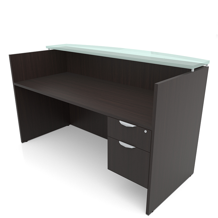 72in x 30in Single Hanging Pedestal Reception Desk with Glass Transaction Counter by PBD Furniture