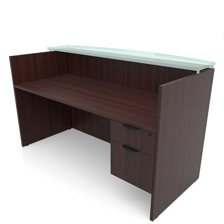 72in x 30in Single Hanging Pedestal Reception Desk with Glass Transaction Counter by PBD Furniture
