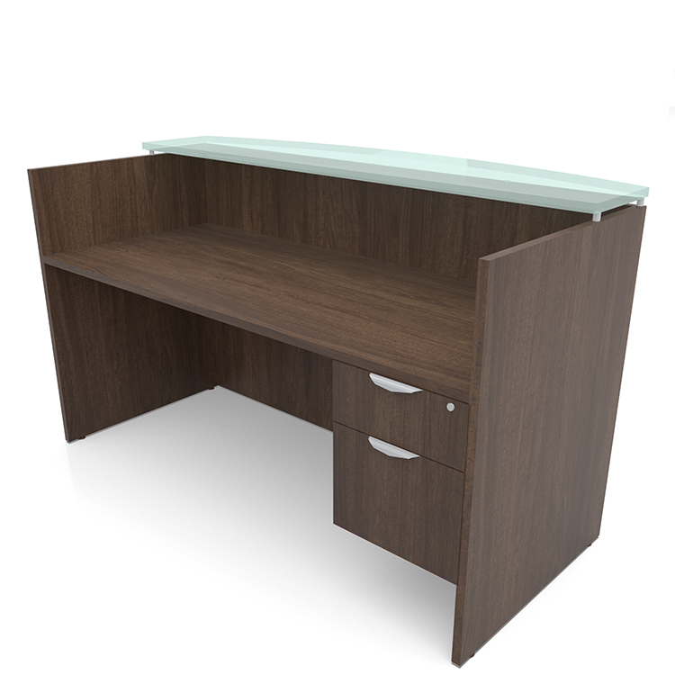 72in x 30in Single Hanging Pedestal Reception Desk with Glass Transaction Counter by PBD Furniture