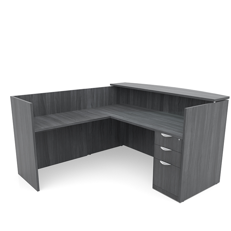 72in x 72in L-Shaped Reception Desk with Single Pedestal Laminate Transaction Counter by PBD Furniture