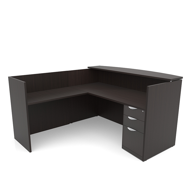 72in x 72in L-Shaped Reception Desk with Single Pedestal Laminate Transaction Counter by PBD Furniture