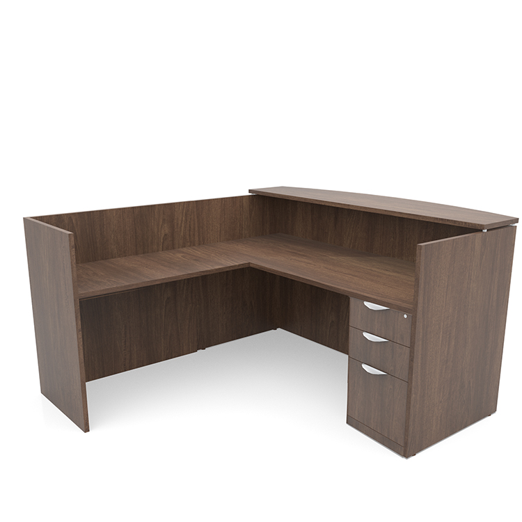 72in x 72in L-Shaped Reception Desk with Single Pedestal Laminate Transaction Counter by PBD Furniture