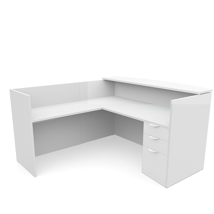 72in x 72in L-Shaped Reception Desk with Single Pedestal Laminate Transaction Counter by PBD Furniture