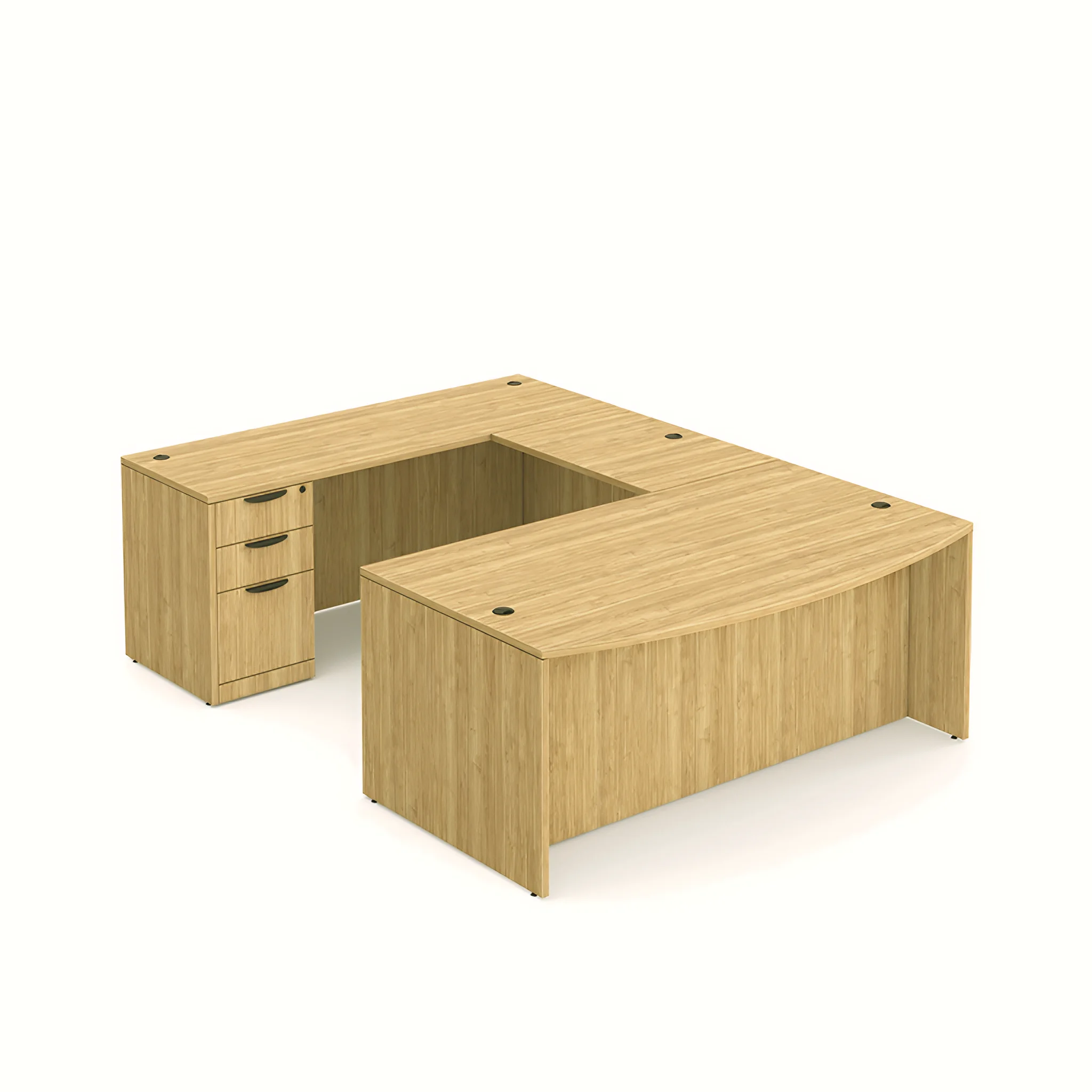 Bow-Front U-Desk 71in W x 113in D with Two 3 Drawer Pedestals by PBD Furniture