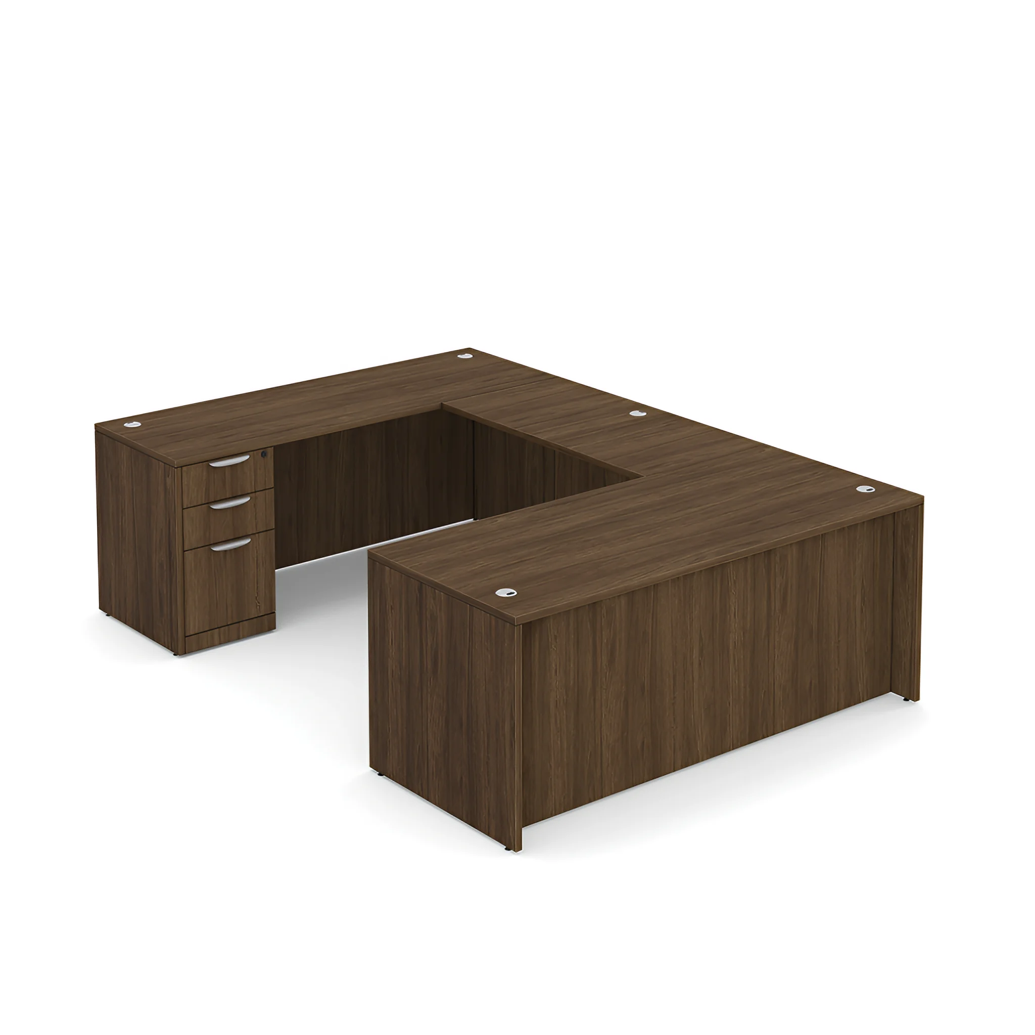 72in x 101in Double BBF Pedestal U-Desk by PBD Furniture in Modern Walnut