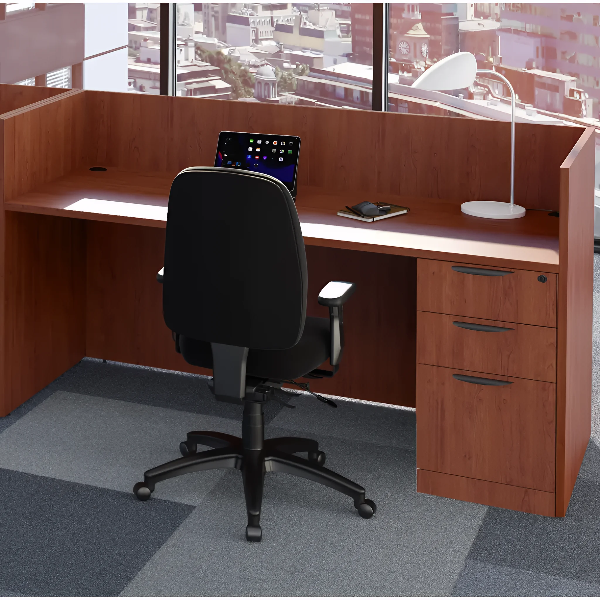 Stand-A-Lone Single BBF Pedestal Workstation Desk by PBD Furniture in Cherry