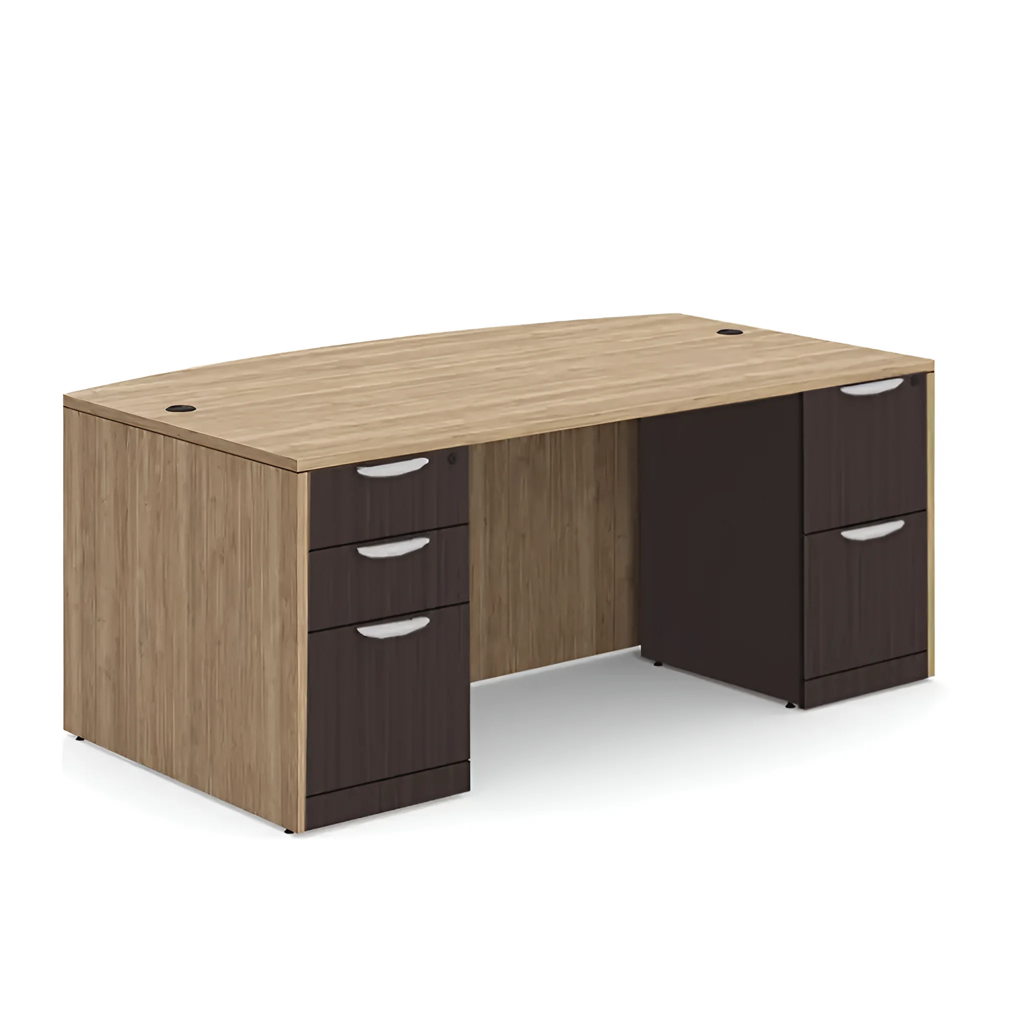 Bow-Front Desk 72in W x 41in D with 2 and 3 Drawer Pedestals by PBD Furniture