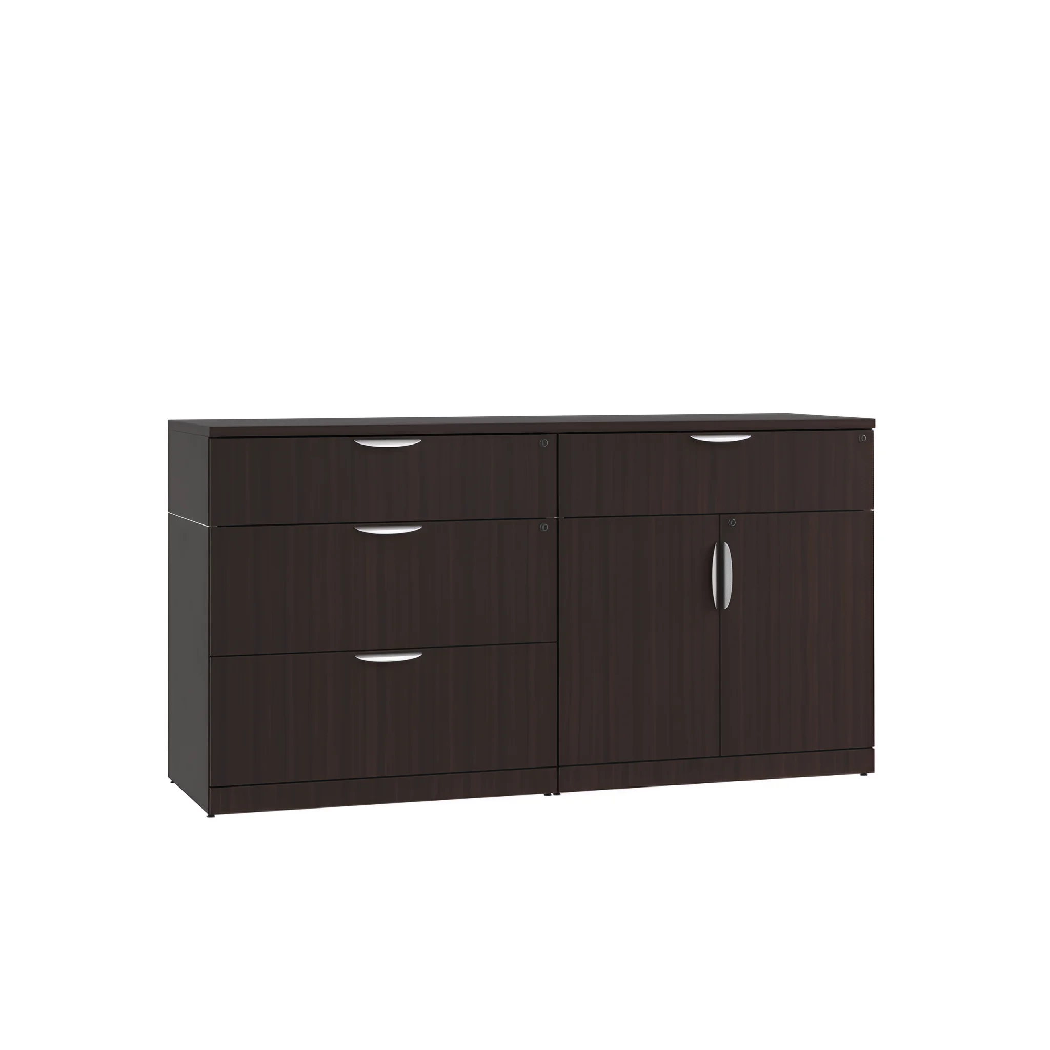 Combo Storage Lateral Credenza with Wood Doors and Drawers by PBD Furniture in Espresso