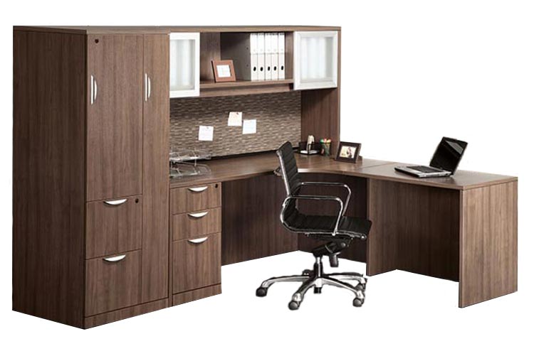 L Shaped Desk with Hutch and Wardrobe Storage by Office Source Office Furniture